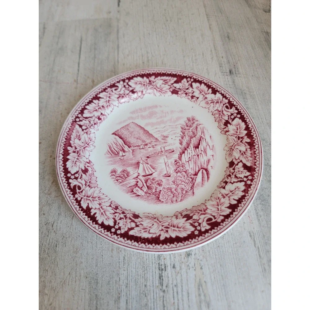 Red‎ Currier Ives Homer red sea ship sail plate dessert crow nest unique